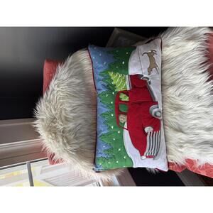 Decorative Throw Pillow with Red Truck and Dog Design